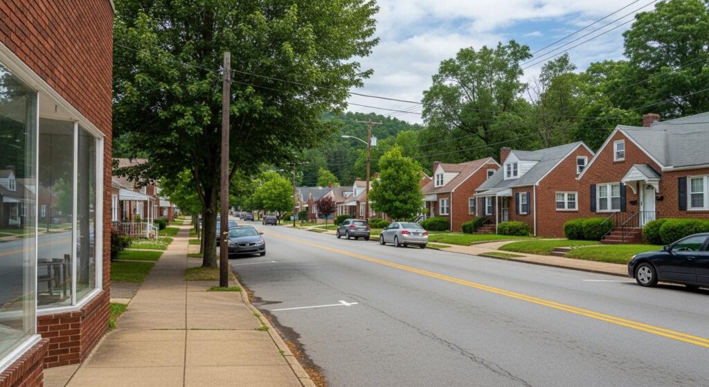 Wide angle shot of a Kanawha City street